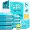thumbnail image 1 of Body Wipes for Adults - XL Wet Wipes 8" x 12" (400 count) | Rinse Free Bathing Wipes - Wash Cloths for incontinence, Disposable Washcloths with Aloe Vera and Vitamin E - Camping, Elderly, Ba, 1 of 6