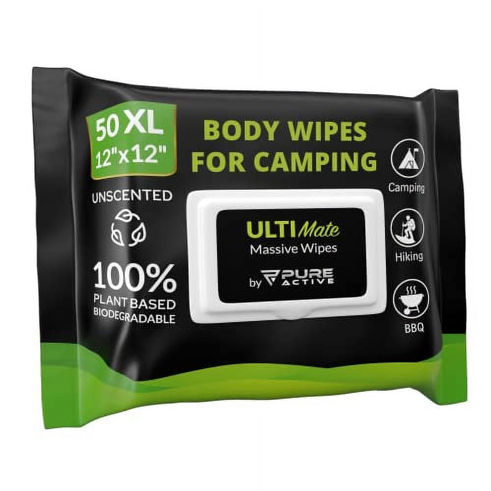 Body Wipes for Camping and Travel Biodegradable 50 XL Hygiene Camping Shower Wipes 12''x12