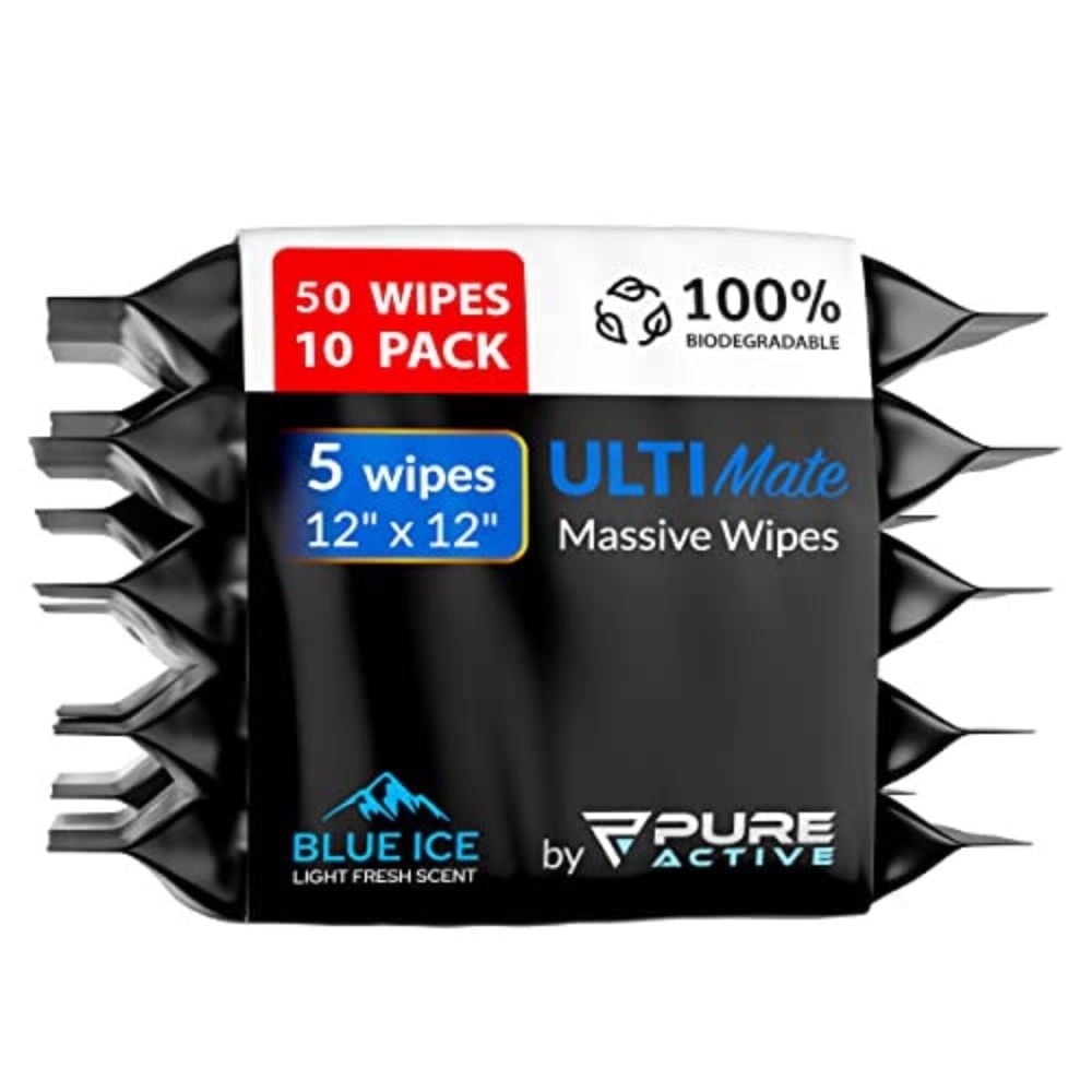 Body Wipes for Men – 50 Extra Large Body Wipes for Camping 12"x12" Body Wipes after Workout - Deodorizing Mens Shower Wipes In Travel - Extra Thick Face Wipes - Shower Wipes for Men Adult Bathing