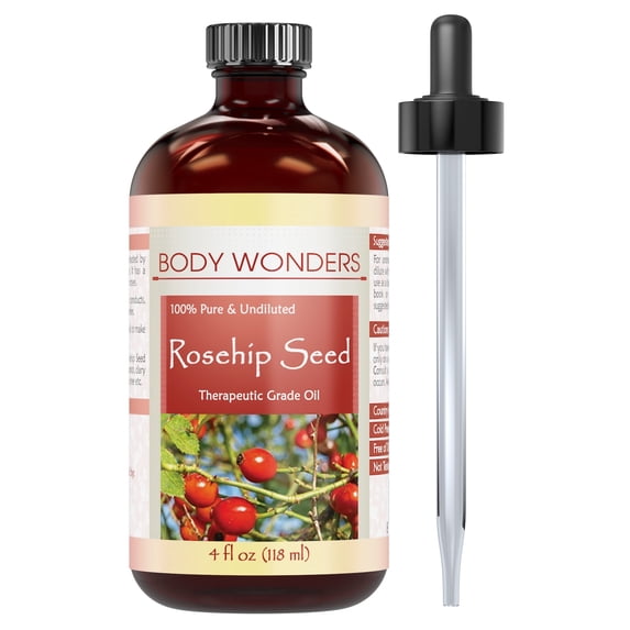 Body Wonders 100% Pure Rosehip Seed Essential Oil - Therapeutic Grade Oil Made Rose Canina Rose Hips - Ideal for Aromatherapy - 4 Fl. Oz.
