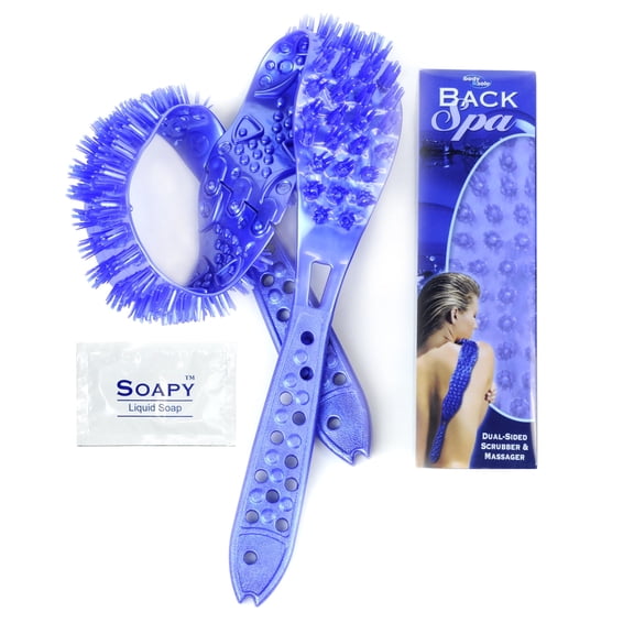 Body and Sole Back Spa, Back Strap Brush 2-Sided Stimulating Massage Surface to Soothe Muscles (Pearl Blue)