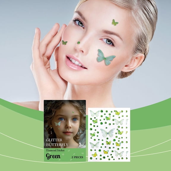 Body painting Face For Girls Summer Glitter Face Jewels Self-Adhesive Rhinestones For Eyes Cheeks Body Nail Festival Birthday Party Makeup Decoration Green 2pieces
