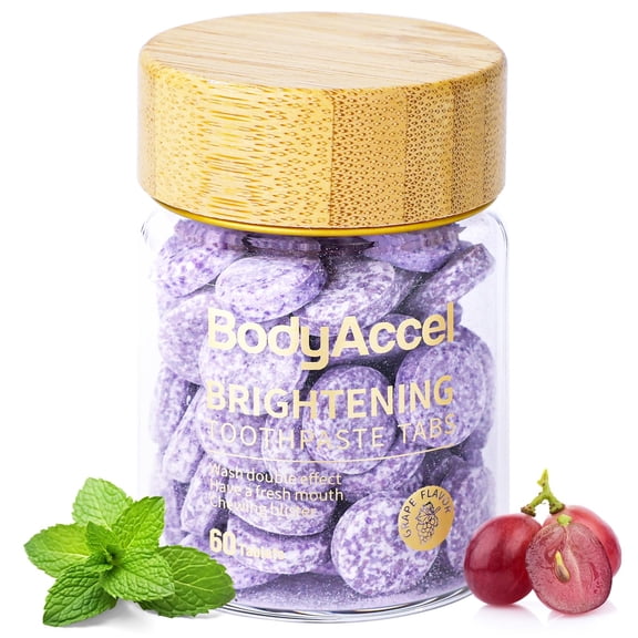 BodyAccel Toothpaste Tablets, Whitening Toothpaste Tabs Fluoride Free Brightening Travel Toothpaste Tablet Grape Mint Mouthwash Tablets Fresh Breath