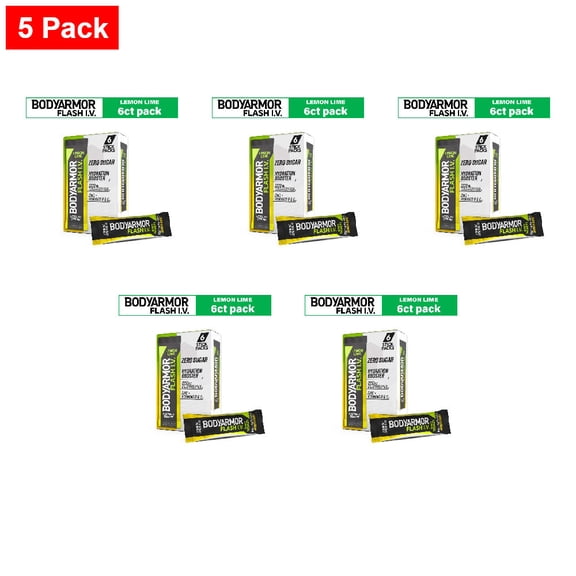 BodyArmor Flash IV Zero Sugar Electrolyte Lemon Lime Drink Mix Packets 6 sticks - 5 Pack