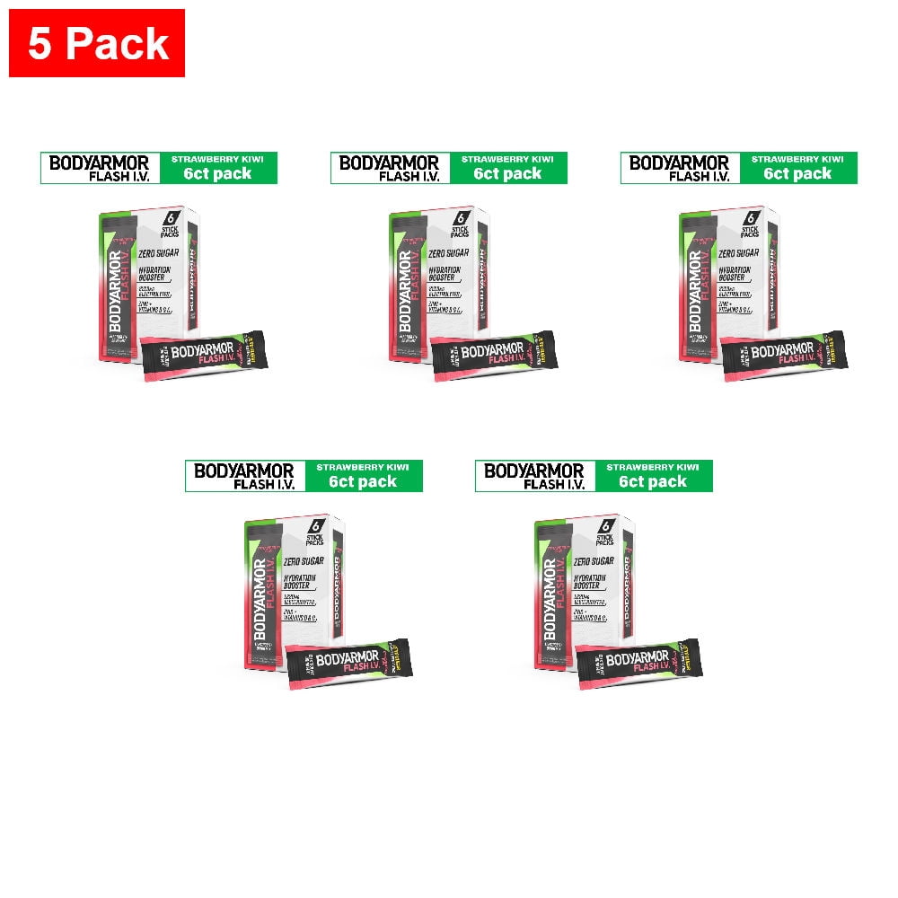 BodyArmor Flash IV Zero Sugar Electrolyte Strawberry Kiwi Drink Mix Packets 6 sticks - 5 Pack