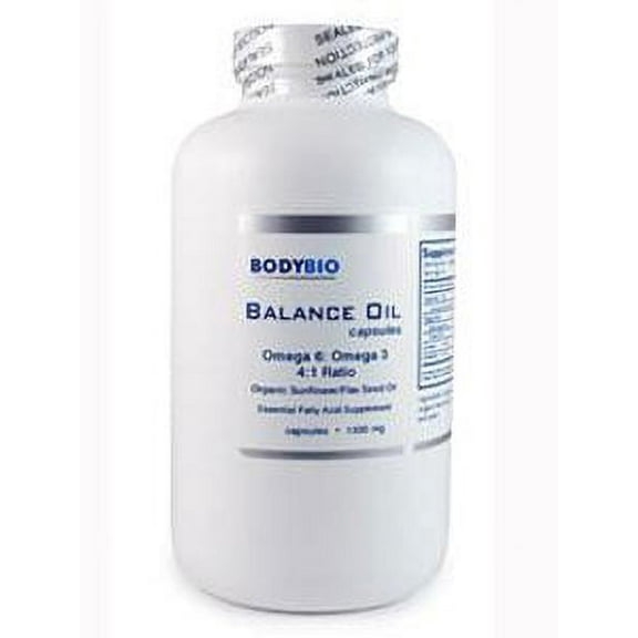 BodyBio Balance Oil, Essential Fatty Acids, Organic Safflower and Flax Seed Oil Blend, 4:1 LA to ALA, Softgels