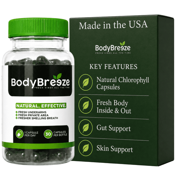 BodyBreeze Internal Deodorant Supplement  Full Body Deodorizer for Gut Health, Skin Health, Detox & Digestion Support  Natural Odor Control Chlorophyll Pills for Head-to-Toe Freshness | 30 Capsules