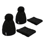 BodyChum Winter Beanie Knit Hat Scarf Set for Men and Women, Cute Winter Ski Hat Slouchy Knit Cap with Fleece Lined, Black, 2 Pcs, Christmas Day Gift