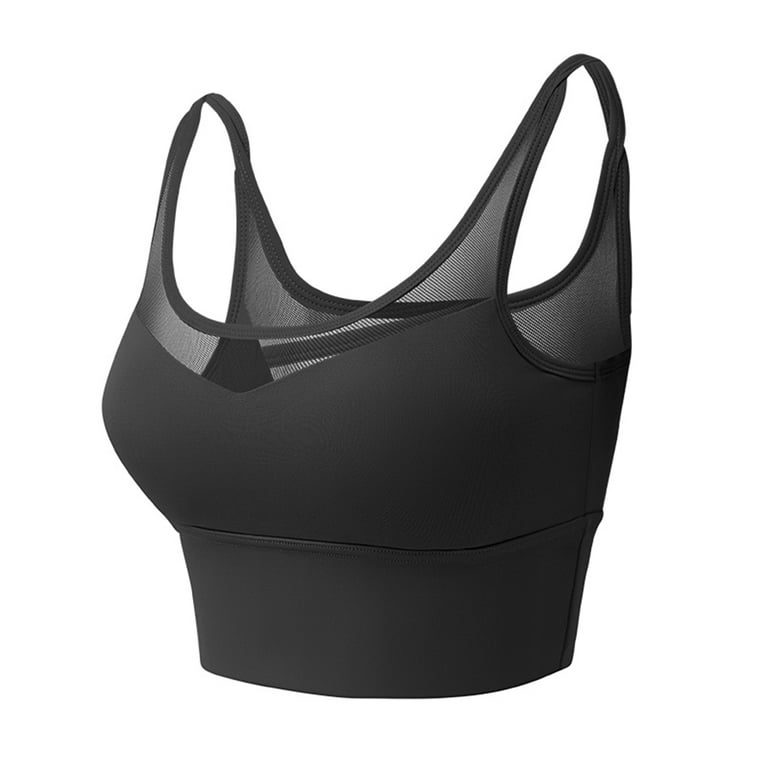 BodyChum Womens Sports Bra Double Thin Shoulder Strap Backless Gauze Design Black  M 