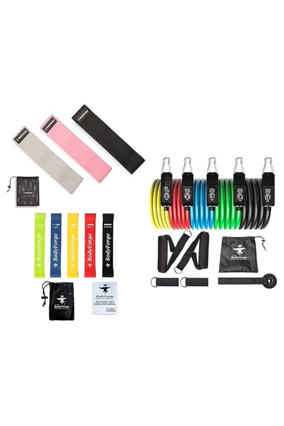 BodyForge Eco-Friendly Resistance Loop, Hip, Tube Bands Exercise Sets & Bundles (Loop, Hip & Tube Bundle)