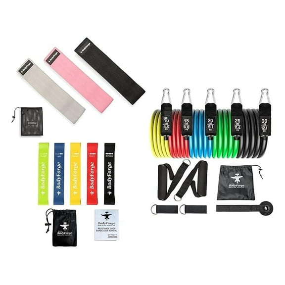 BodyForge Resistance Bands Set - Yoga Mats, Loop, Hip & Tube Bands - Fitness Equipment for Women & Men - Home Gym Workout Accessories