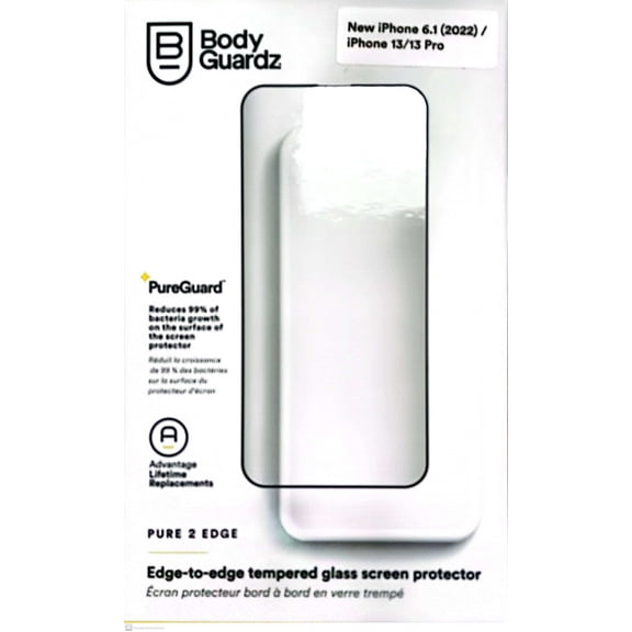 BodyGuardz Pure 2 Edge empered Glass Screen Protector For iPhone 14 / iPhone 13 / 13 Pro