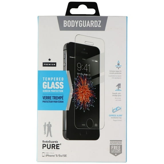 BodyGuardz Pure Tempered Glass Screen Protector for iPhone 5/5s/SE 1st Gen
