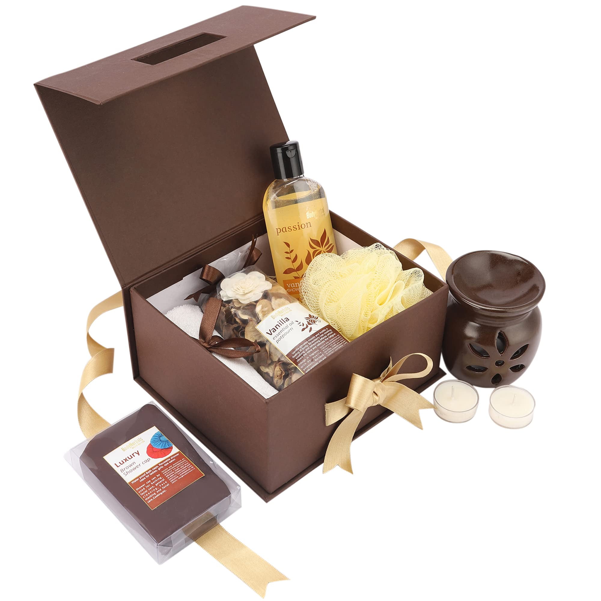 BodyHerbals Vanilla Bath and Body Care Gift Set for Women and Men - Luxury Skin Care Hamper with Spa Accessories - Premium Gift Packaging - Unisex Gift Box for