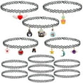 thumbnail image 1 of BodyJ4You 12PC Choker Necklace Heart Wings Cat Kitten Pineapple Star Moon Pendant Black Henna Tattoo Stretch, 1 of 7