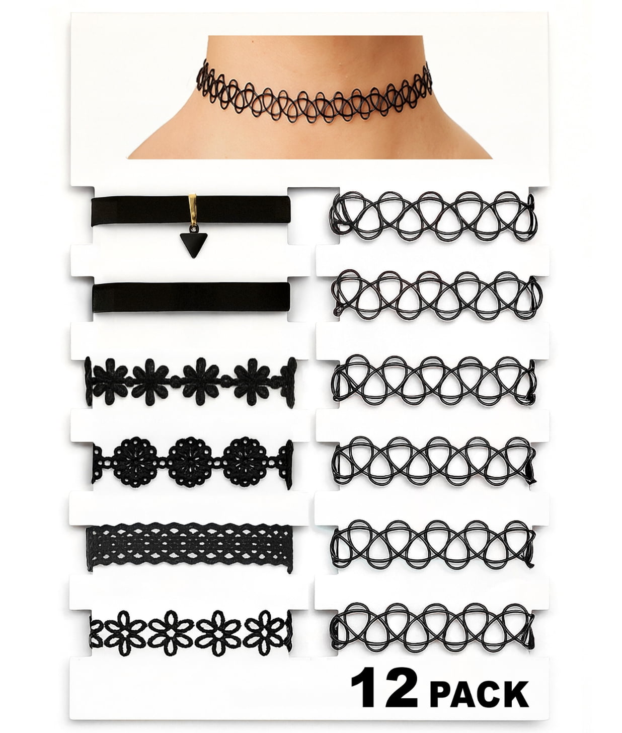 BodyJ4You 12PC Tattoo Choker Necklace - 90s Accessories  display picture 3