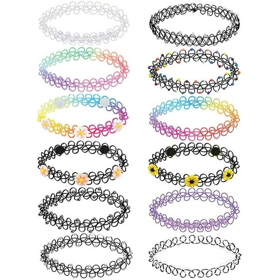 BodyJ4You 12PC Tattoo Choker Necklace for Women - 90s Choker Necklaces Y2K Fashion Trendy Vintage - Pride Rainbow Choker Clear Black Purple Pink Daisy Flower - Stretchy Elastic Chokers Neck Lace