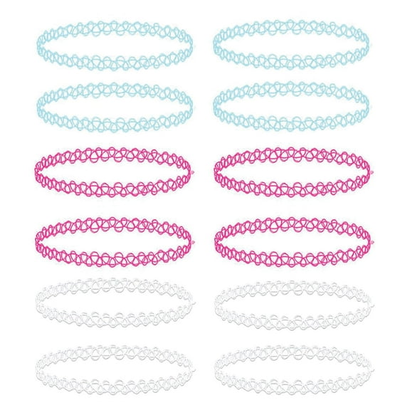 BodyJ4You 12PC Tattoo Choker Necklace Set - Pink, Aqua Blue, White - 90s Style