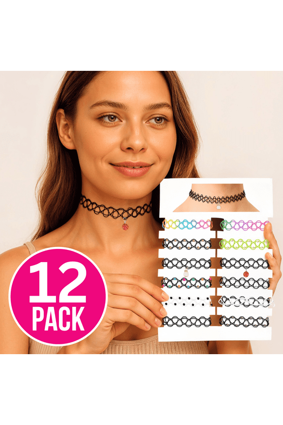 12PC Tattoo Choker Necklace for Women - 90s Choker Necklaces Y2K Fashion Trendy Vintage - Emo Black Choker Rainbow Disco Ball Charms Neon Green White - Stretchy Elastic Chokers Neck Lace