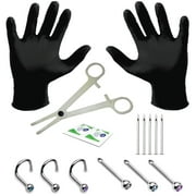 BodyJ4You 15PC Nose Piercing Kit 20G Aftercare Piercing Bump Treatment | Nostril Screw Curved Bone Stud Push In Pin CZ Crystal | Stainless Steel Tools Needles Gloves Clamps