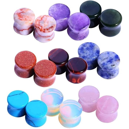 BodyJ4You 18PC Stone Ear Stretching Plugs 12mm (1/2") - Saddle Double Flared Gauges for Ears - Natural Agate Amethyst Turquoise Tunnels Expander Stretcher Earrings - Men Women Unisex Body Jewelry