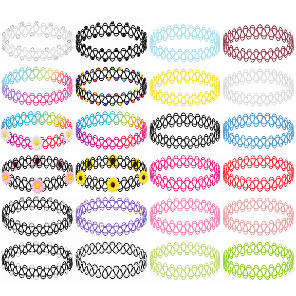 BodyJ4You Tattoo Choker Necklace Set Stretchy Adjustable 24 Pack