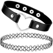 BodyJ4You Tattoo Choker Necklace Set Black 90s Y2K Leather Gothic Emo 2 Pack
