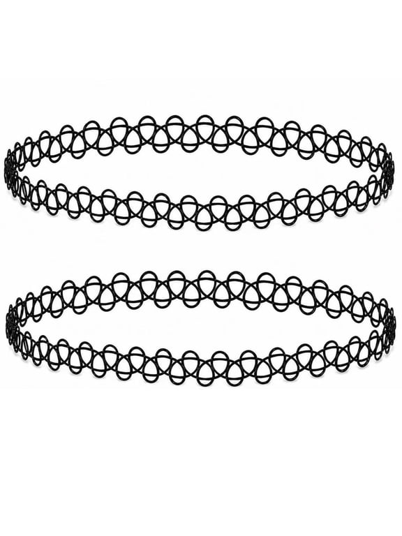 2PC Choker Necklace for Women - Classic Black Y2K Plain Tattoo Choker