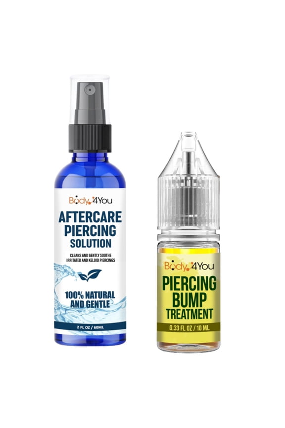 2PC Piercing Aftercare Set - Saline Cleanser Spray Bump Treatment - Gauges Ear Lobe Tunnel Plug Taper Expander - Natural Recovery Solution Pure Unrefined Skin Treatment Vitamins