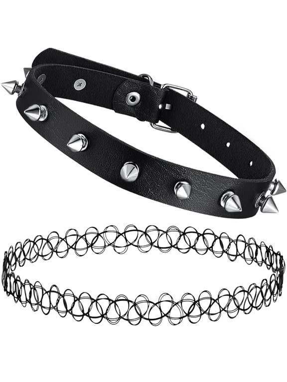 Tattoo Choker Necklace Set Black 90s Y2K Leather Gothic Emo 2 Pack
