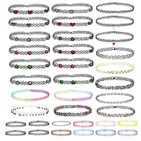 BodyJ4You 36PC Choker Necklace Set Colorful Stretch Elastic Bracelet Ring Women Girl Value Pack