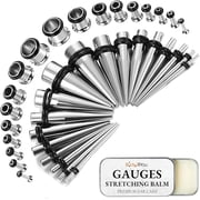 BodyJ4You Ear Stretching Kit 37PC Gauges for Ears 14G-00G Tapers Plugs Tunnels Steel
