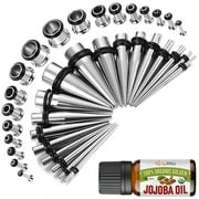 BodyJ4You 37PC Ear Stretching Kit - 14G-00G Beginner Gauges - Aftercare Jojoba Oil - Surgical Steel Tapers Single Flare Plugs Tunnels - Stretchers Expanders Eyelets