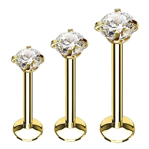 BodyJ4You 3PC Labret Stud Tragus Earring Set 16G Goldtone Steel Crystal Helix Lip Monroe Cartilage