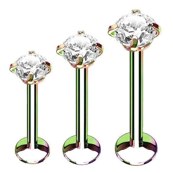 BodyJ4You 3PC Labret Stud Tragus Earring Set 16G Rainbow Steel Crystal Helix Lip Monroe Cartilage