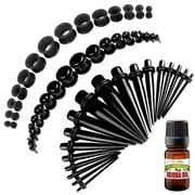 BodyJ4You 54PC Ear Stretching Kit 14G-12mm - Aftercare Jojoba Oil - Acrylic Plugs Gauge Tapers Silicone Tunnels - Lightweight Expanders Men Women (Black)