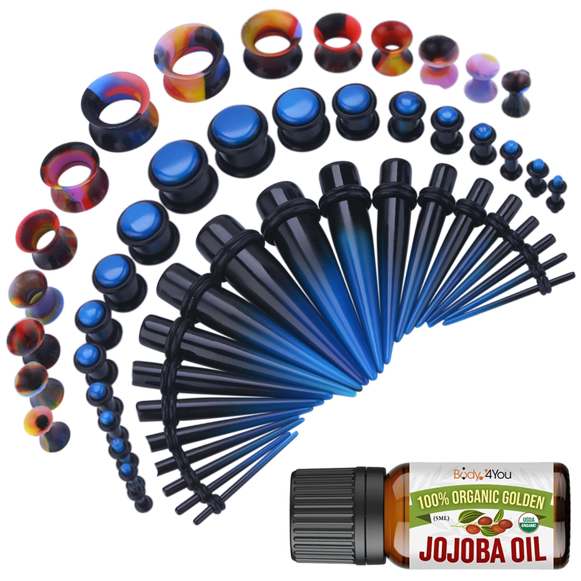 BodyJ4You 54PC Ear Stretching Kit 14G-12mm - Aftercare Jojoba Oil - Black Blue Acrylic Plugs Gauge Tapers Silicone Tunnels - Lightweight Expanders Men Women - image 1 of 10