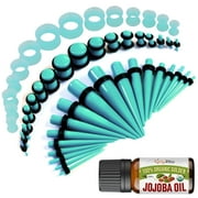 BodyJ4You 54PC Ear Stretching Kit 14G-12mm - Aftercare Jojoba Oil - Transparent Turquoise Acrylic Plugs Gauge Tapers Silicone Tunnels - Lightweight Expanders Men Women