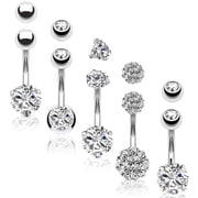 BodyJ4You 5PC Belly Button Rings 14G Stainless Steel CZ Women Navel Body Piercing Jewelry Set