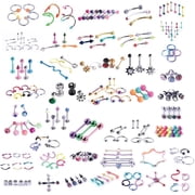 BodyJ4You Body Piercing Kit 120PC Belly Button Nose Septum Tragus 14G 16G 18G Steel