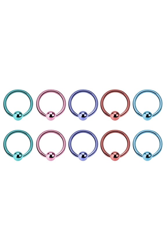 10 Pack CBR Captive Bead Rings 14g 12mm (1/2") IP Pink Red Blue Green Purple over Surgical Steel Body Jewelry