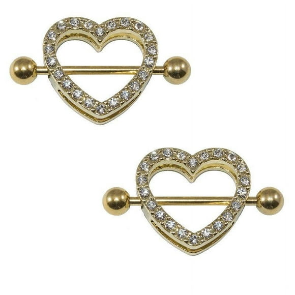 BodyJewelryOnline 14G Nipple Shield Ring Ion Plated with CZ Gem Women Barbell Piercing Sold as Pair