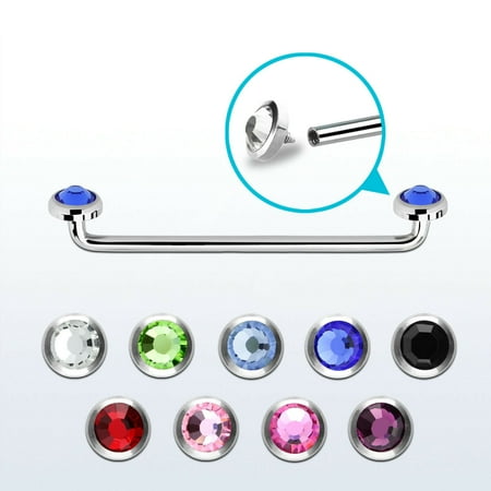 BodyJewelryOnline 14G Surgical Steel Surface Barbell 5mm Flat Gem Body Piercing Jewelry -Men Women
