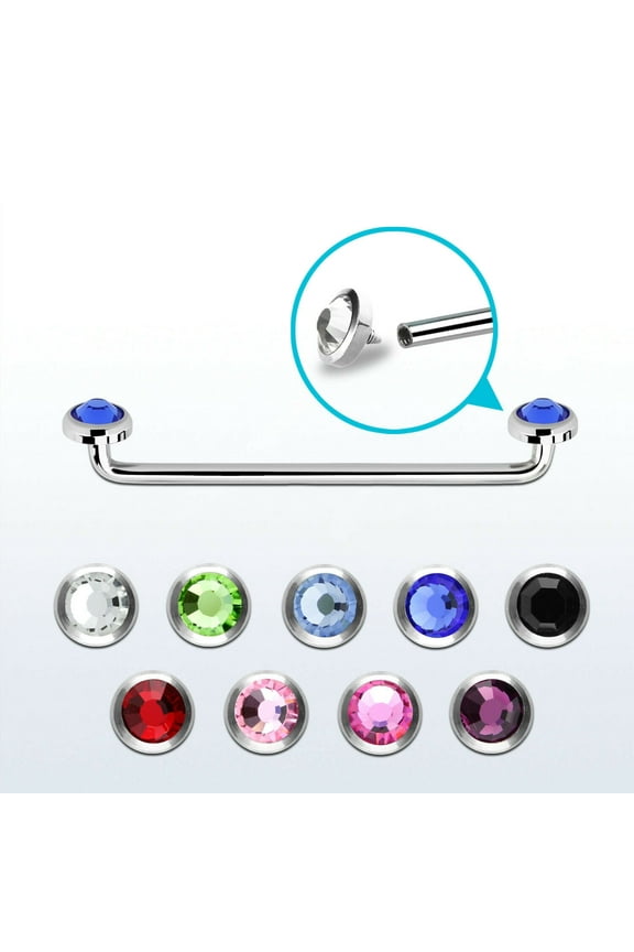 14G Surgical Steel Surface Barbell 5mm Flat Gem Body Piercing Jewelry -Men Women