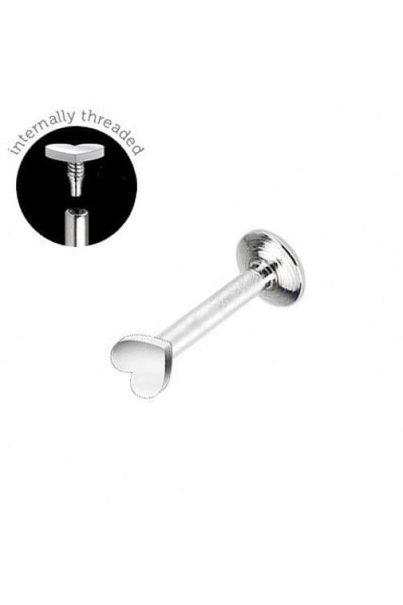 16G Surgical Steel Labret Monroe Internally Threaded Heart Shaped Labret Piercing