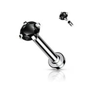 BodyJewelryOnline 18G Flat Back Labret Nose Stud Ring Surgical Steel Prong Set Top CZ Gem Men Women