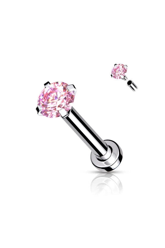 BodyJewelryOnline 18G Flat Back Labret Nose Stud Ring Surgical Steel Prong Set Top CZ Gem Men Women