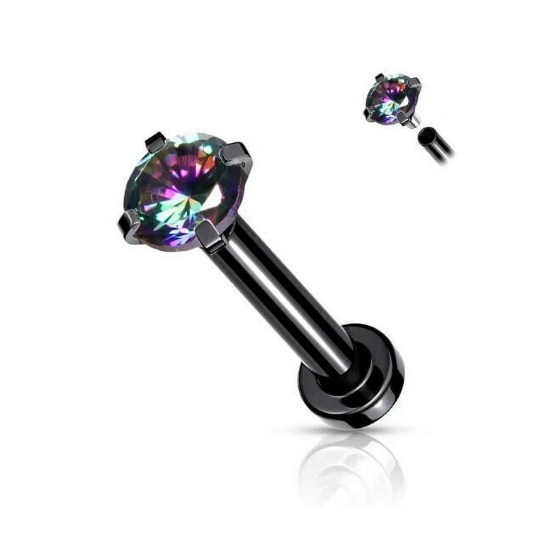 316L Surgical Steel Internally Threaded Purple Circle Prong CZ Flat Back Labret Stud 316L Surgical Steel Internally Threaded Purple Circle Prong CZ Flat Back Labret Stud