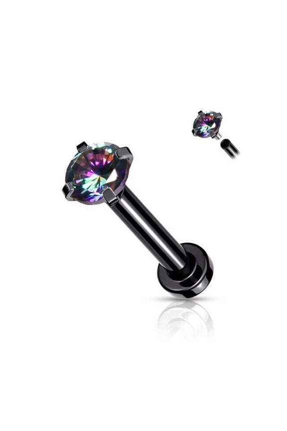 BodyJewelryOnline 18G Flat Back Labret Nose Stud Ring Surgical Steel Prong Set Top CZ Gem Men Women
