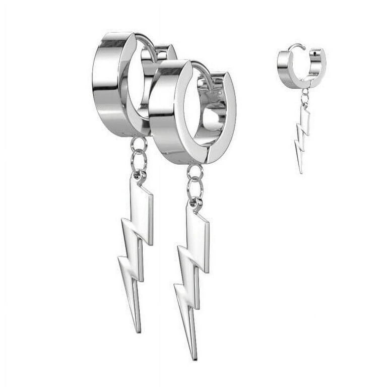 Pair of 316L Surgical Steel Lightning Bolt Dangle Hoop Earrings Pair of 316L Surgical Steel Lightning Bolt Dangle Hoop Earrings